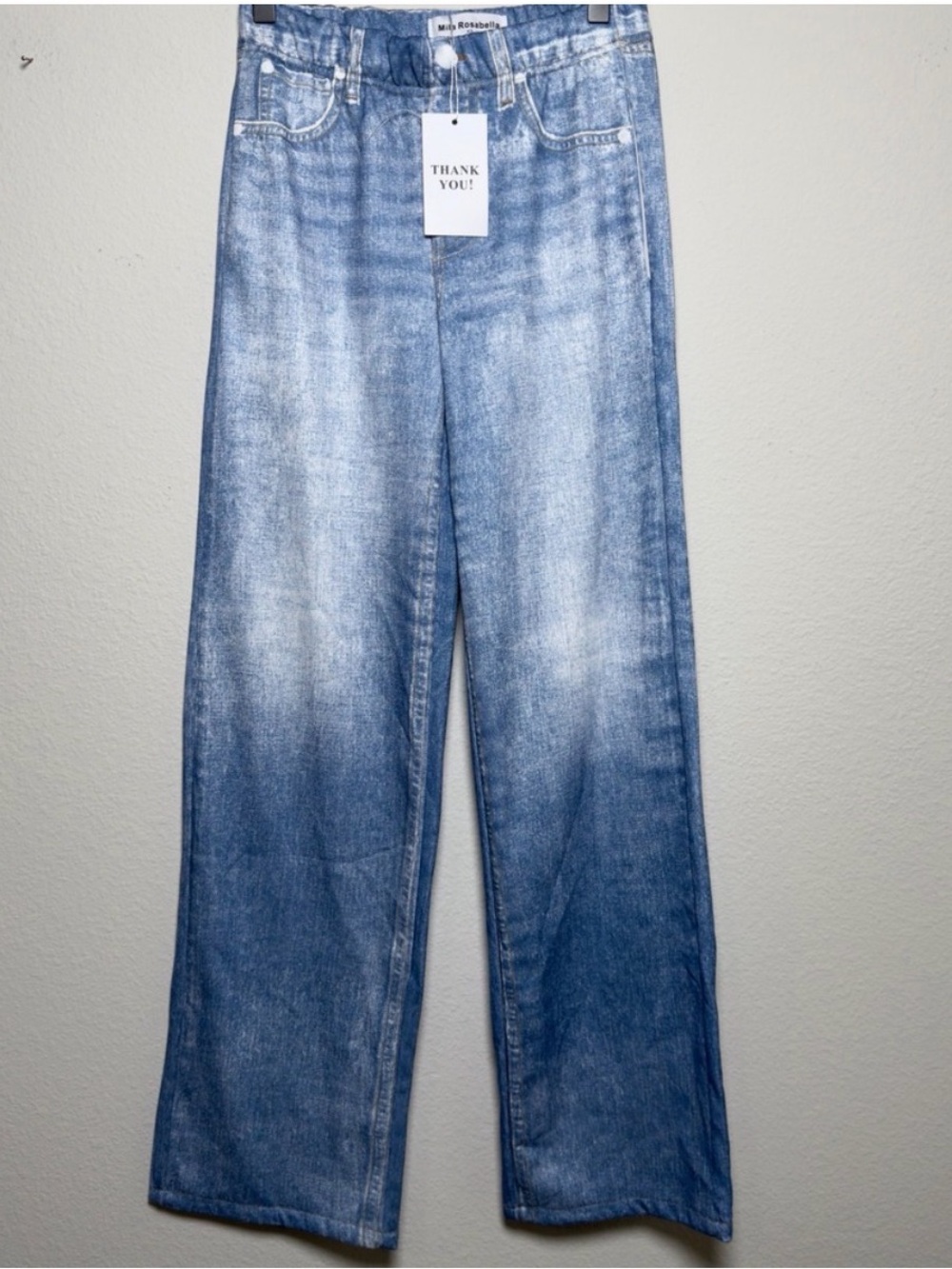 NWT Mila Rosabella Sweat pants jeans wide Leg “Denim” Pants in Light Blue